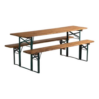 Antique Beer Garden Table and Benches, Germany, 1960, Set of 3 For Sale