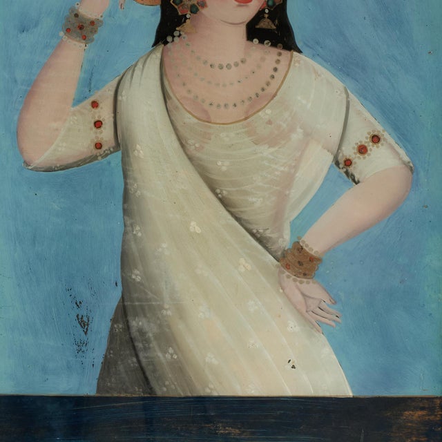 Antique Indian Reverse Painted Portrait of Woman on Glass For Sale In West Palm - Image 6 of 12