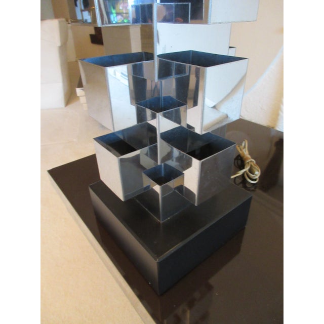 Metal 1970s Curtis Jere Mid-Century Stacked Chrome Geometric Skyscraper Lamp For Sale - Image 7 of 13