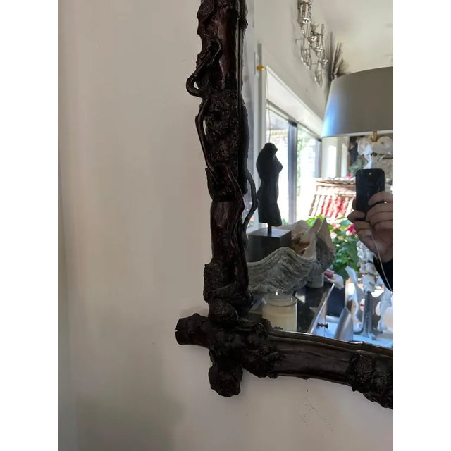 Brown Early 20th Century Chinese Root Wood Framed Mirror For Sale - Image 8 of 10