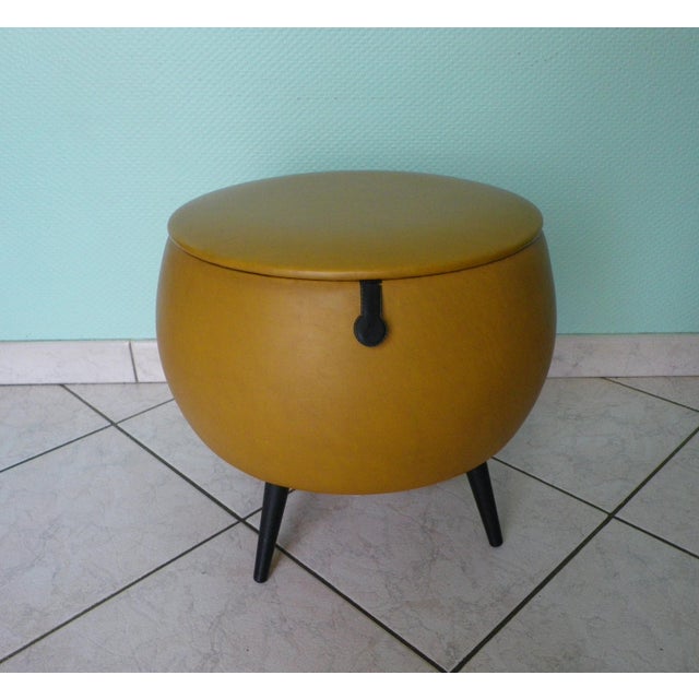 Sewing Box Ottoman in Faux Leather with Wooden Legs, 1960s For Sale - Image 10 of 10