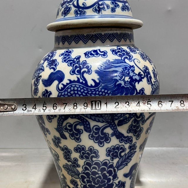 1970s 1970s Blue and White Qilin Floral Porcelain Ginger Jar, Chinoiserie Lidded Urn For Sale - Image 5 of 8