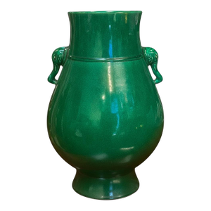 Chinese Export Apple Green Crackle Glaze Elephant Mask Handles Pottery Vase Kangxi Mark