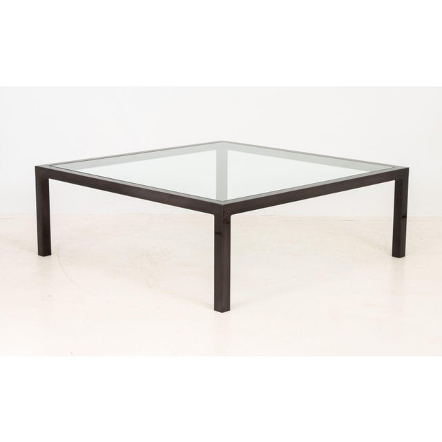 Modern Minimalist Polished Metal and Glass Top Coffee Table For Sale - Image 9 of 10