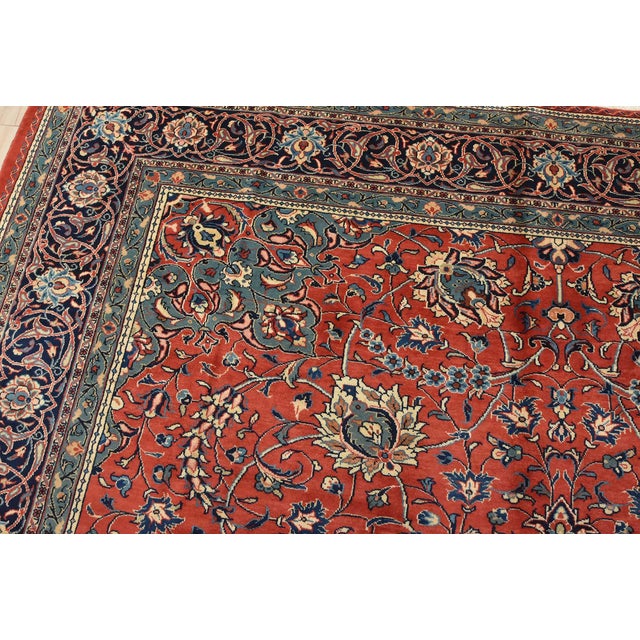 Sarouk Rug 9’5” X 12’6” Red Wool Vintage Traditional Hand-Knotted Carpet For Sale In Philadelphia - Image 6 of 13