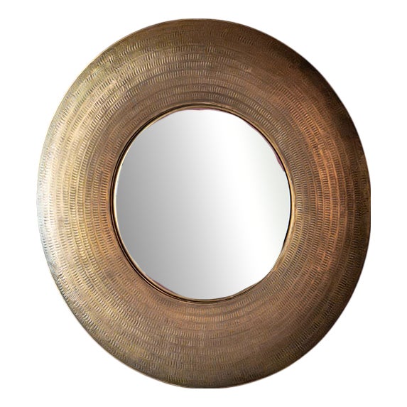 Large Hand-Hammered Copper Mirror, Italy, 1970s For Sale