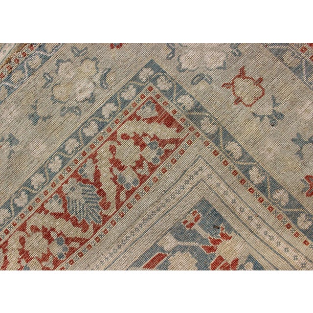 Traditional Medallion Vintage Turkish Oushak Turkish in Mid-Century Modern Red, Cream and Light Blue For Sale - Image 3 of 13