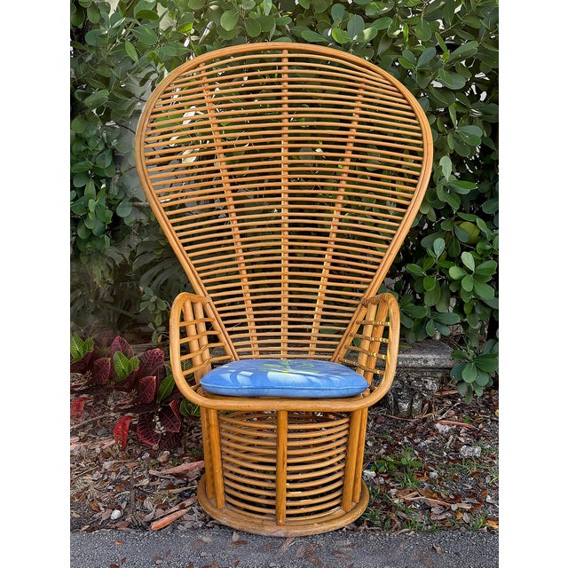 Substantial Coastal Sculptural Rattan, Reed Peacock Chair, Great Condition Offered for sale is a sturdy vintage sculptural...
