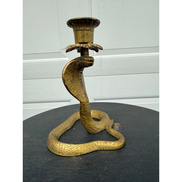 Boho Chic Cobra Snake Brass Tone Candle Holder For Sale - Image 3 of 6