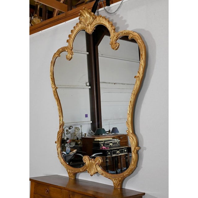 Antique Golden Wood Mirror in Louis XV Style For Sale - Image 4 of 18