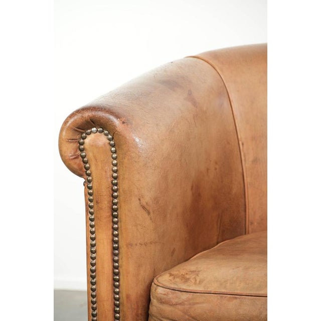 Sheepskin Club Armchair in Light Cognac with Decorative Nails For Sale - Image 10 of 13