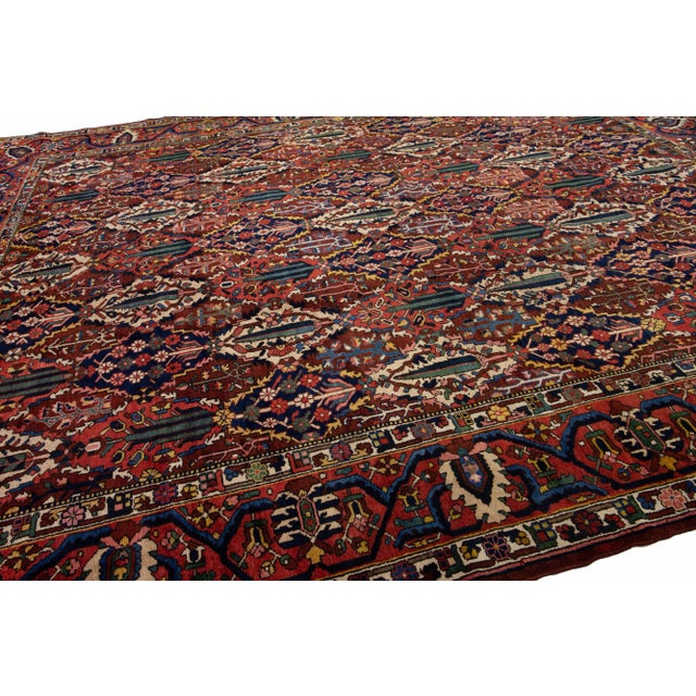 Allover Handmade Antique Persian Bakhtiari Red Wool Rug For Sale In New York - Image 6 of 8