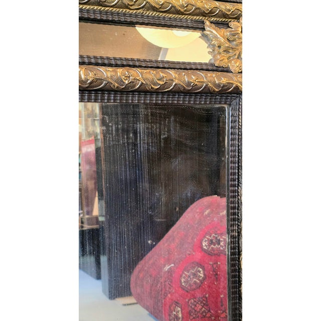 Louis XIV Style Mirror with Blackened Wood and Repoussé Gilt Metal Panels, 1870s For Sale - Image 11 of 12