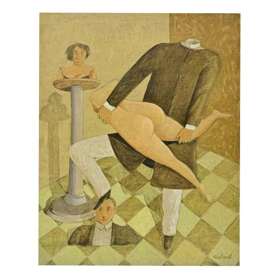 Alberto Gallerati, Nude Submission, 1970s, Oil Painting on Plywood For Sale