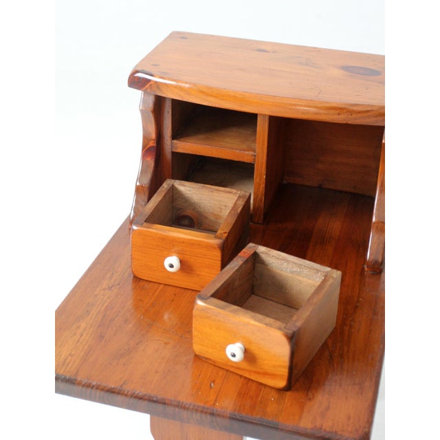 Mid 20th Century Vintage Pine Gallery End Table With Drawers For Sale - Image 5 of 15