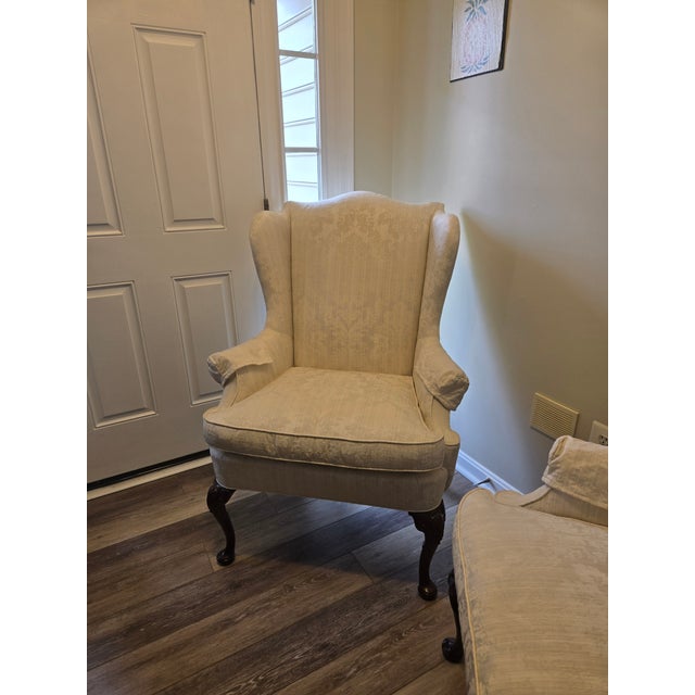 Wood Queen Anne Wing Chairs For Sale - Image 7 of 8