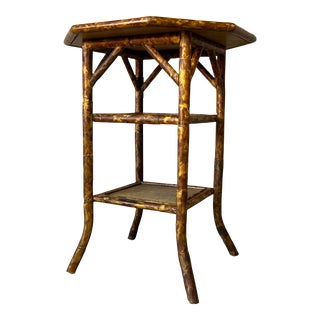 Vintage Chinoiserie Faux Tortoise Three - Tier Side Table For Sale