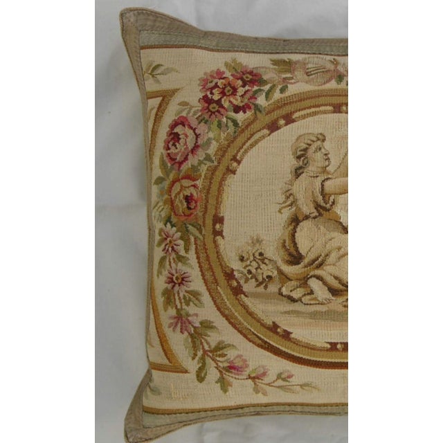 18th Century French Aubusson Figural Tapestry Pillow With Floral Medallion For Sale - Image 4 of 4