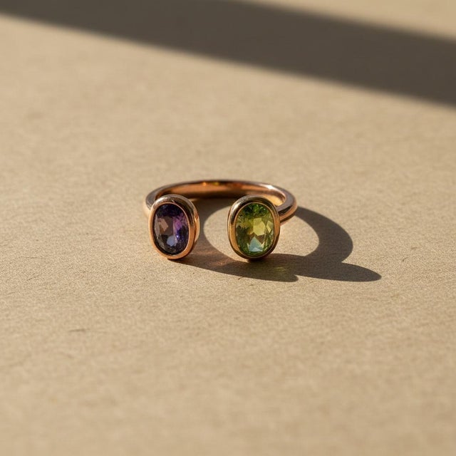 Not Yet Made - Made To Order Toi Et Moi Gemstone Ring: Amethyst and Peridot, Size 7.5 For Sale - Image 5 of 11