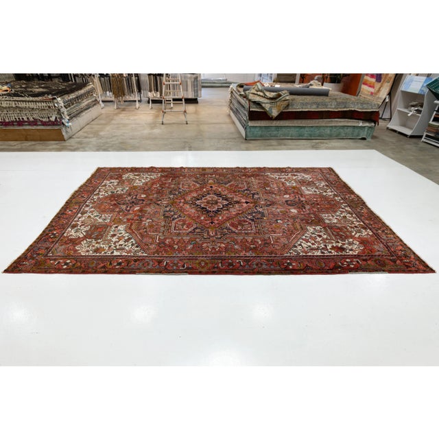 Red Red Vintage Persian Heriz Wool Rug Circa 1950s 11 X 13 For Sale - Image 8 of 10