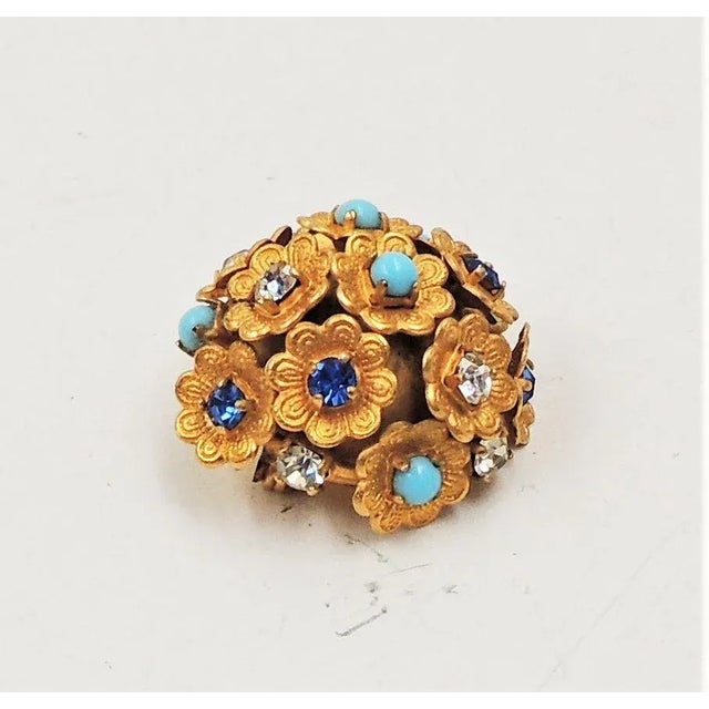 Gold Vintage Signed Bijoux Cascio Italy Rhinestone Flower Brooch For Sale - Image 8 of 8