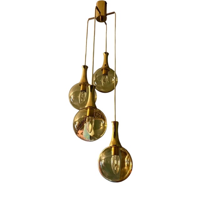 Golden Cascade Lamp with 4 Lights in Burnished Glass from Glashütte Limburg, 1970s For Sale