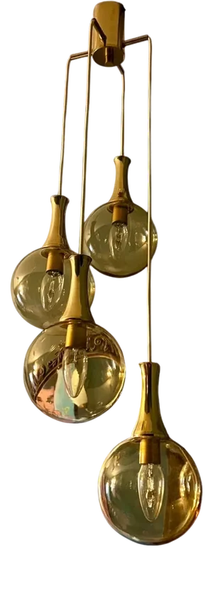 Golden Cascade Lamp with 4 Lights in Burnished Glass from Glashütte Limburg, 1970s