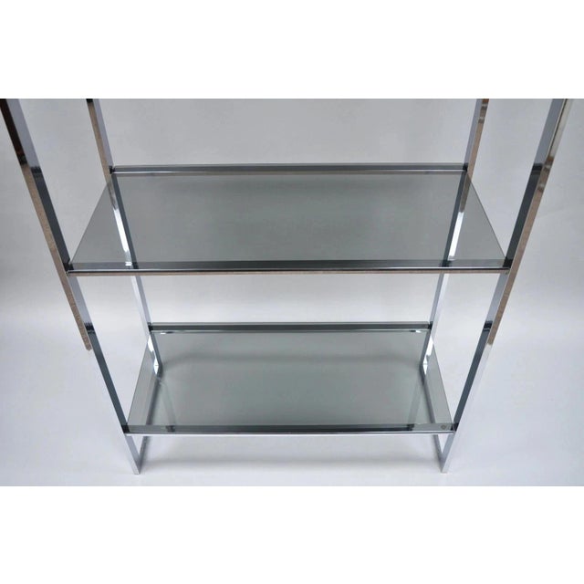 Late 20th Century Mid Century Modern Baughman Style Chrome Smoked Glass Etagere Bookcase Shelf For Sale - Image 5 of 11