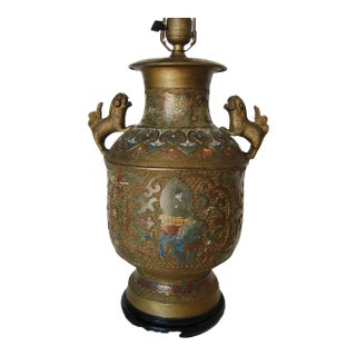 Bronze Chinese Cloisonne Table Lamp With Foo Guard Dogs For Sale