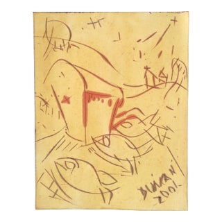 Original Contemporary Abstract Peter Duncan Encaustic Painting With Fish For Sale