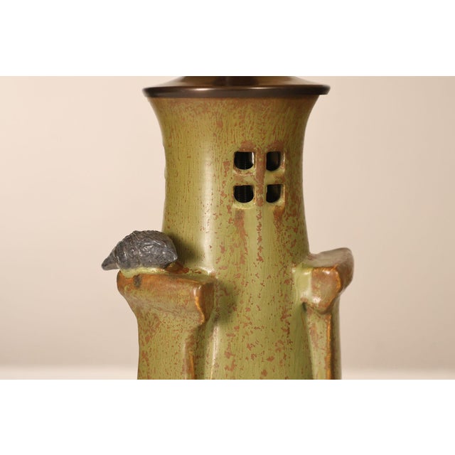 Ephraim Faience Pottery Arts And Crafts Green Lighthouse Table Lamp For Sale In Philadelphia - Image 6 of 18