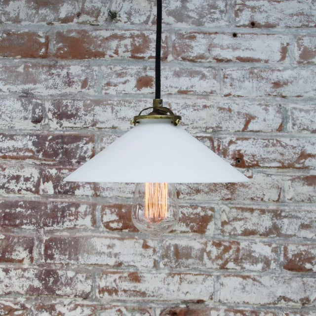 Mid-Century Modern French Opaline Glass and Brass Pendant Lamp For Sale - Image 4 of 8