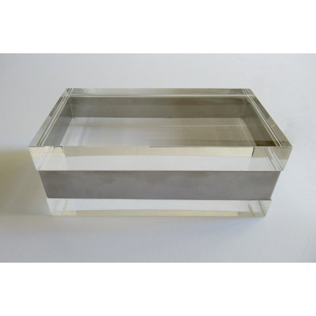 Mid-Century Modern C.1970's MCM Solid Lucite & Silver Trimmed Lidded Keepsake Box -Manner of Karl Springer For Sale - Image 3 of 13
