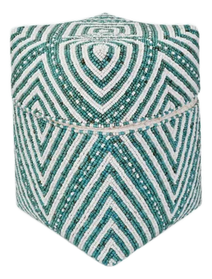 Vintage Turquoise & White Beaded Bamboo Box Medium