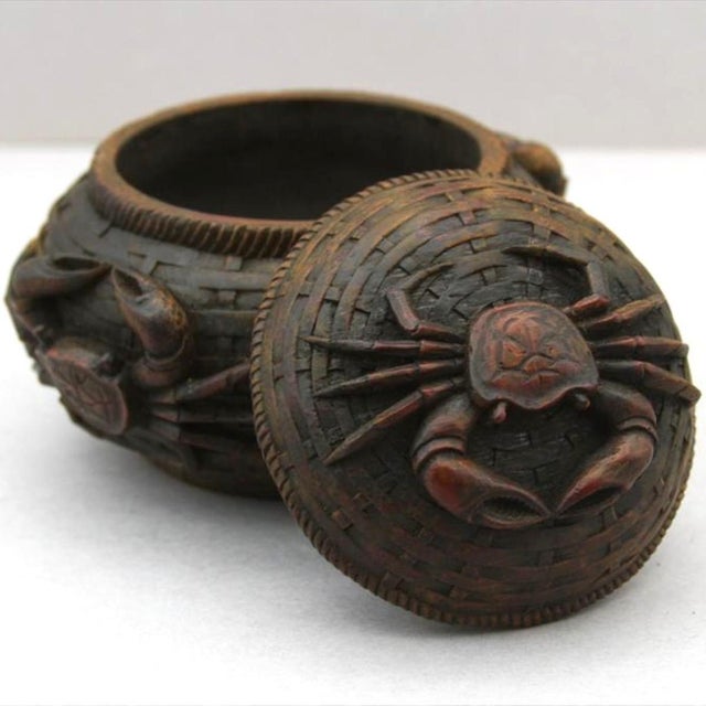 Contemporary Antique Japanese Carved Wood Crab Basket Okimono, Meiji-Taishō Period For Sale - Image 3 of 13