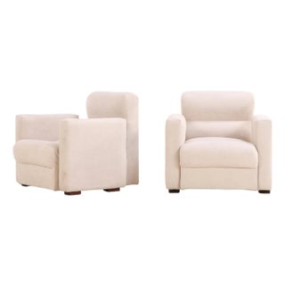 Pair of Cubist Style Upholstered Lounge Chairs, C. 1955. For Sale