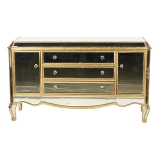 Late 20th Century Hollywood Regency Giltwood and Mirrored Glass Sideboard With Crystal Knobs For Sale