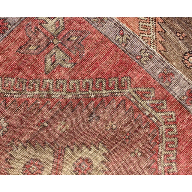 Textile Geometric Vintage Turkish Oushak Runner With Medallions in Red and Brown For Sale - Image 7 of 7