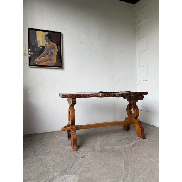 Wood Folk Art Handcrafted Elm Table, 1950s For Sale - Image 7 of 18