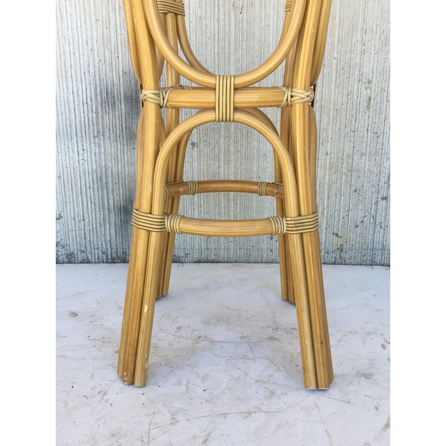 Brown 20th Century High Round Cocktail Table in Faux Bamboo With Glass Top For Sale - Image 8 of 11