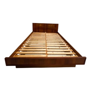 Sculptural Scandia Platform Teak Wood Queen Bed Norway For Sale