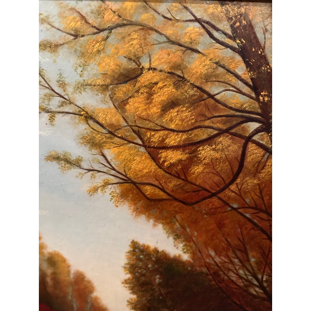 Textile Late 19th C. Large and Dramatic Oil Painting of Woodland Landscape in Original Frame For Sale - Image 7 of 8