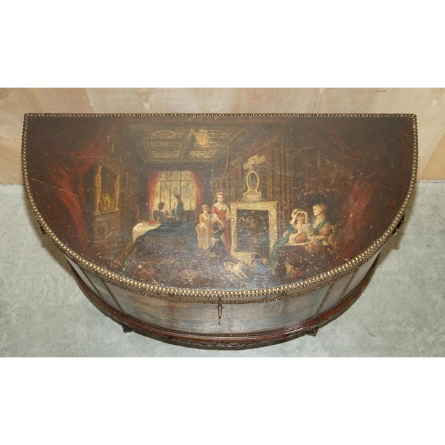 Antique Painted Demi Lune Sideboard in Leather with Claw & Ball Feet For Sale - Image 9 of 18