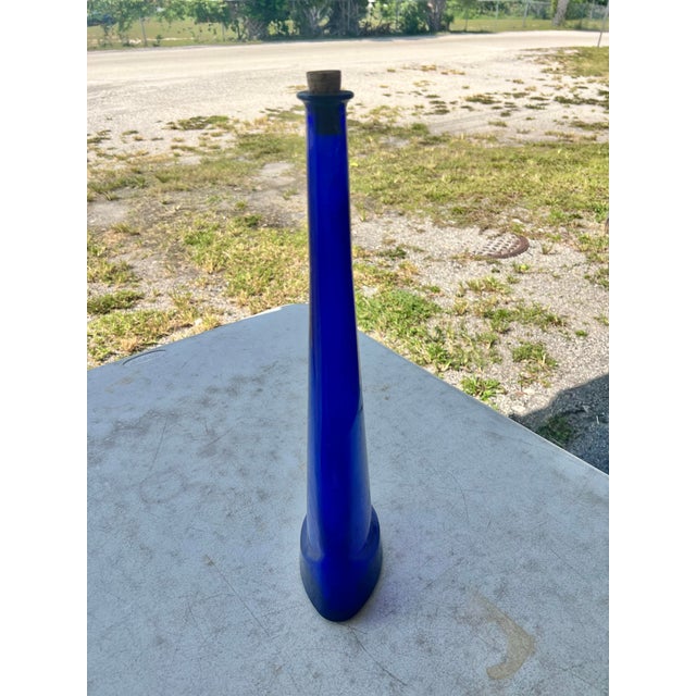 Vintage Cobalt Blue Art Glass Decanter For Sale - Image 4 of 7