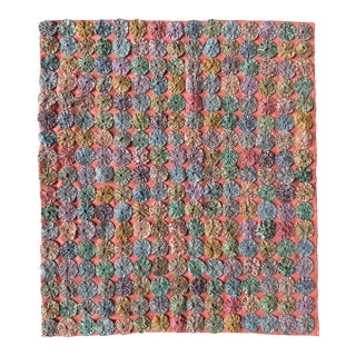 Vintage Handmade Yo-Yo Patchwork Folk Art Quilt For Sale