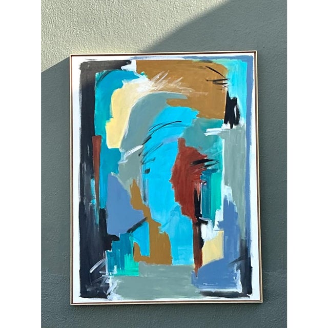 Aqua Vintage Original Abstract Oil on Canvas For Sale - Image 8 of 13