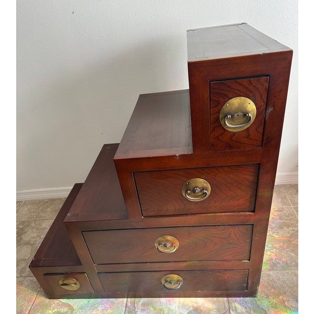 Late 20th Century Japanese Edo–Meiji Style Puzzle Tansu Cabinet, Two-Piece Elmwood Chest With Brass Hardware For Sale - Image 9 of 14