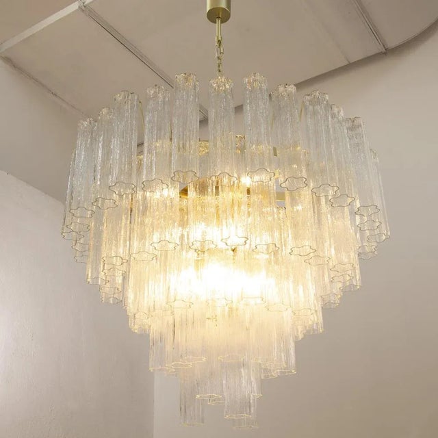 Mid-Century Modern Large Murano Glass Crystal Tronchi Suspension Chandelier, Italy, 1990s For Sale - Image 3 of 13