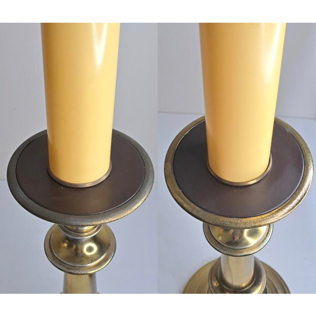 Metal Vintage Mid-Century Modern Heavy Brass Beehive Candlestick Boudoir Table Lamps 31" Tall - a Pair For Sale - Image 7 of 10