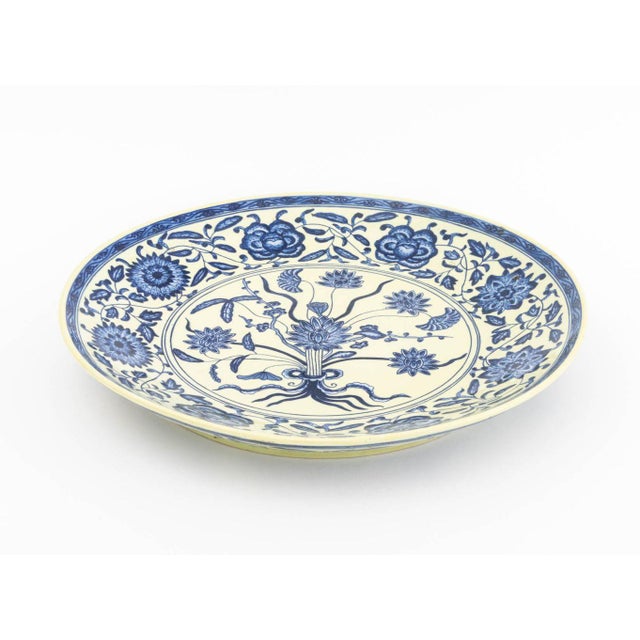 Late 19th Century Chinese Blue & White Lotus Motif Porcelain Charger For Sale - Image 5 of 9